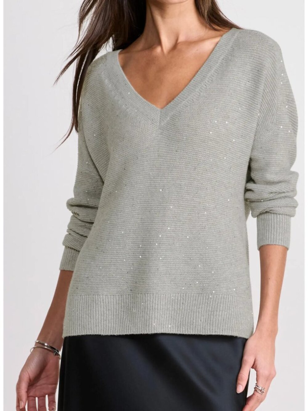 Vineyard Vines Sequin Wool Cashmere V Neck Sweater Quiet Luxury Preppy - XS